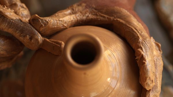 Close-up pictures of the traditional pottery making in the old way