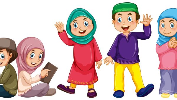 Muslim grown up and children doing things