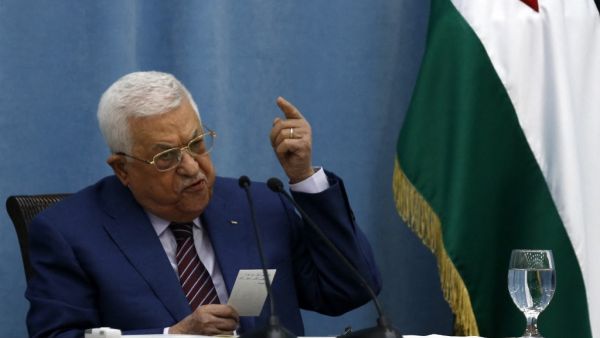 Palestinian President Mahmoud Abbas speaks during an emergency meeting of the Fatah Central Committee and the PLO Executive Committee in the occupied West Bank City of Ramallah, on May 12, 2021. Gaza militants have launched more than 1,000 rockets since the beginning of this week according to Israel's army, which has carried out hundreds of air strikes in the crowded coastal enclave of Gaza