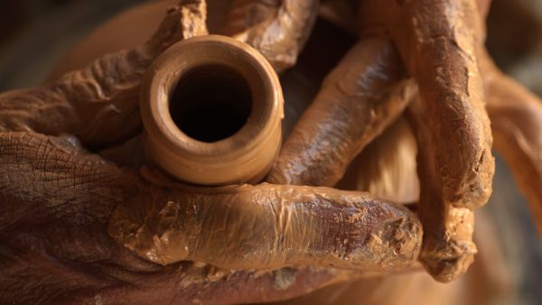 Close-up pictures of the traditional pottery making in the old way
