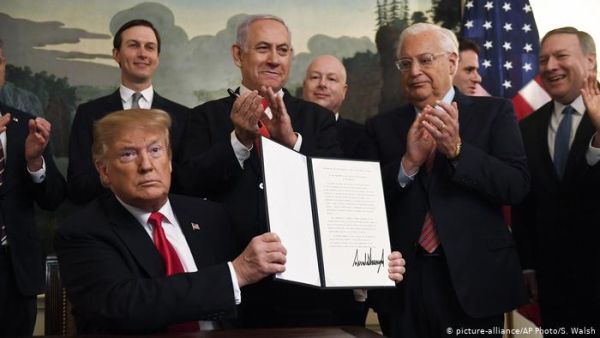  الإدارة الأمريكية قد تلغي إعتراف الولايات المتحدة بسيادة إسرائيل على الجولان.