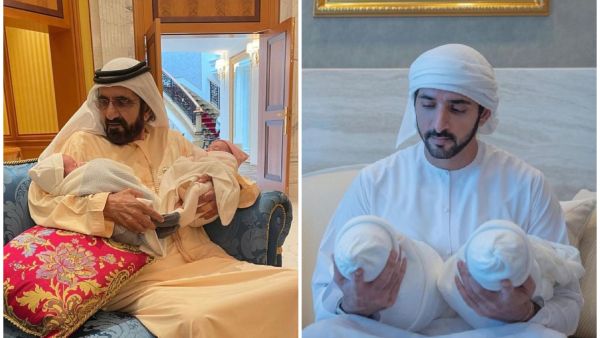 الشيخ محمد بن راشد - الشيخ حمدان مع التوأم 
