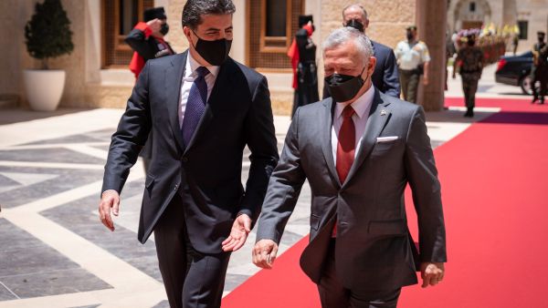 King Abdullah receives President of the Kurdistan Region in Amman palace.