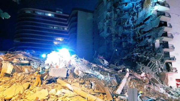 The building collapsed is located at 8777 Collins Avenue in Surfside, Florida. (Twitter) A building partially collapsed in the Miami