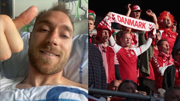 The Inter star suffered heart failure during a European Championship outing, but he is now in hospital and on the road to recovery (Photo: Instagram.com/chriseriksen8 & AFP)