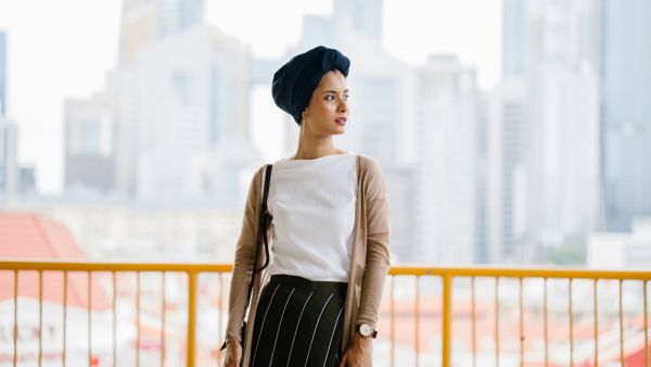 Muslim woman wearing a turban 