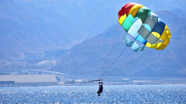 Parasailing entertainment at the beach  at the red sea