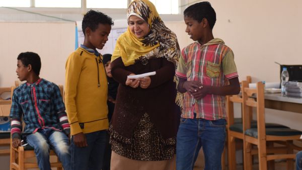 Group of children in reading education class location