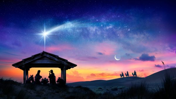 Scene With The Holy Family With Comet At Sunrise