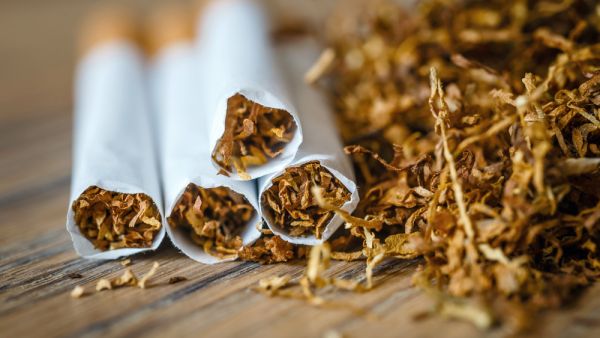 cut tobacco leaves and handmade cigarettes