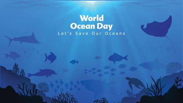  World oceans day design with underwater ocean