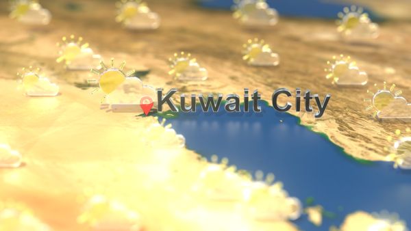 Kuwait city and partly cloudy weather icon on the map