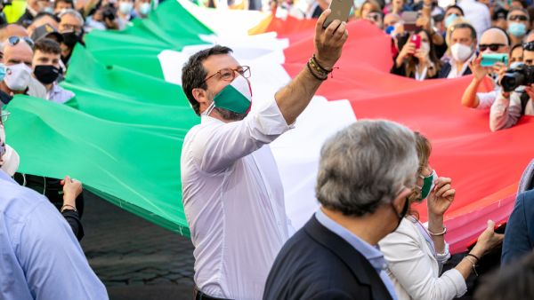 Matteo Salvini during a center-right with the Brothers of Italy