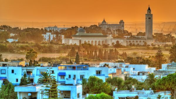 View of Sidi Bou Said and Carthage near Tunis in Tunisia