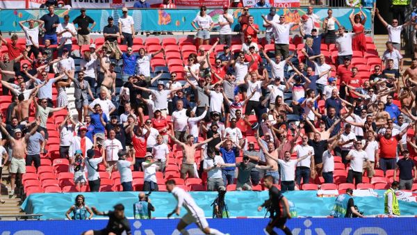 England fans react as they watch the UEFA EURO 2020 Group D match between England and Croatia at Wembley Stadium on June 13, 2021. (Photo: AFP)
