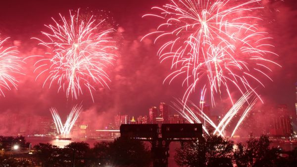 Fireworks during the Macy's Fourth of July celebration in New York, U.S., on Sunday, July 4, 2021. Macys annual fireworks display returned to its usual grand scale over the East River this July 4, the latest sign of normalcy returning to New York City, The New York Times reported