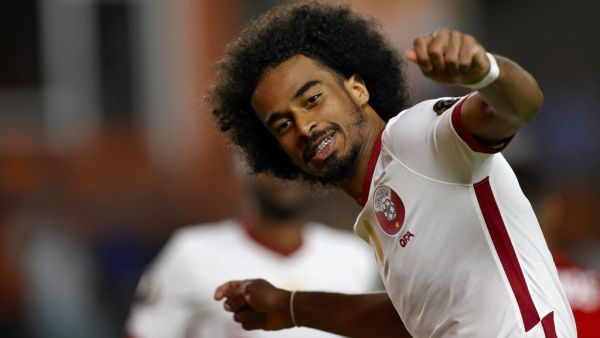 Qatar's forward Akram Afif celebrates after scoring a goal during the Concacaf Gold Cup Prelims football match between Qatar and Panama on July 13, 2021 at BBVA Stadium in Houston, Texas. (Photo: AFP)