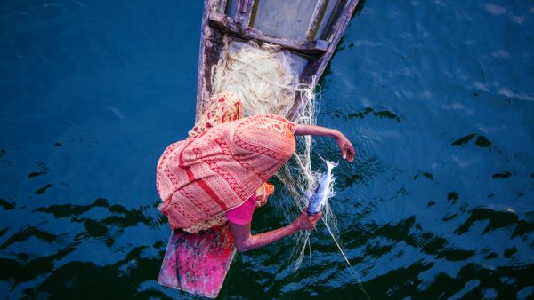 Woman fishing, Bangladesh