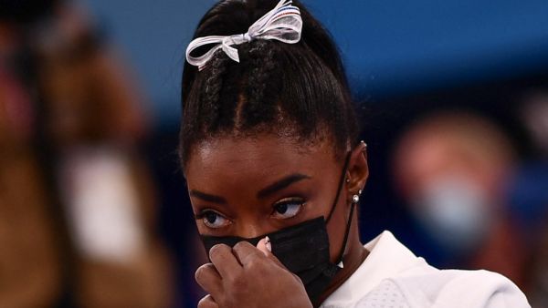 USA's Simone Biles looks on during the artistic gymnastics women's team final during the Tokyo 2020 Olympic Games at the Ariake Gymnastics Centre in Tokyo on July 27, 2021. (Photo: AFP)