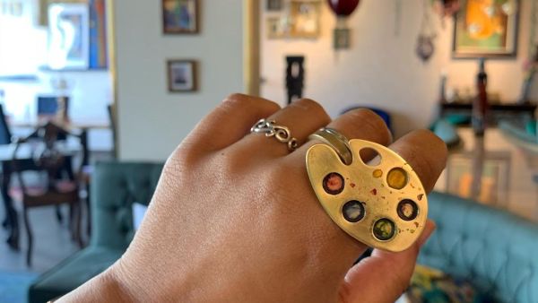 Palette Ring Copper, brass, water colors