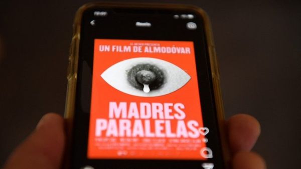 Poster for Spanish director Pedro Almodovar's new film, showing a nipple producing a drop of milk.
