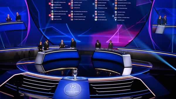 The complete draw for the UEFA Champions League football tournament in Istanbul on August 26, 2021. (Photo by OZAN KOSE / AFP)