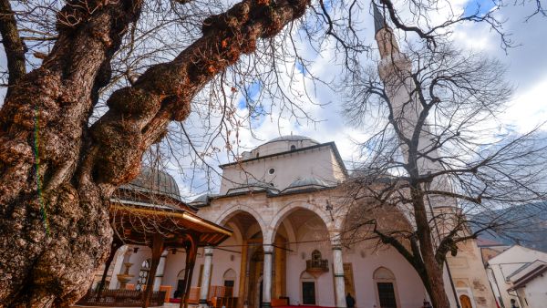 Public mosque in Old Town Sarajevo known as Gazi Huzrev Mosque.