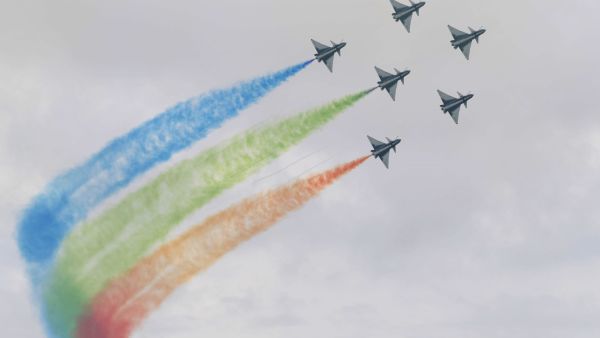 Members of the Chinese People's Liberation Army Air Force's Bayi Aerobatic Team fly J-10 performance aircraft as they take part in an aerial display during a media preview ahead of the Singapore Airshow in Singapore on February 9, 2020. / AFP / ROSLAN RAHMAN A senior member of the Taiwan government has appealed to Australia for help