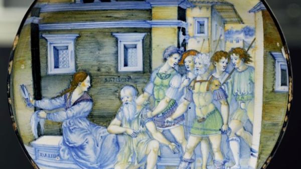 A 16th century dish bearing a biblical story