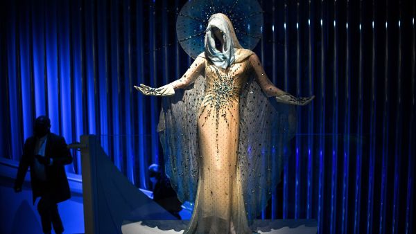 People visit the 'Thierry Mugler : Couturissime' exhibition during a press preview at the Musee des Arts Decoratifs in Paris on September 28, 2021.