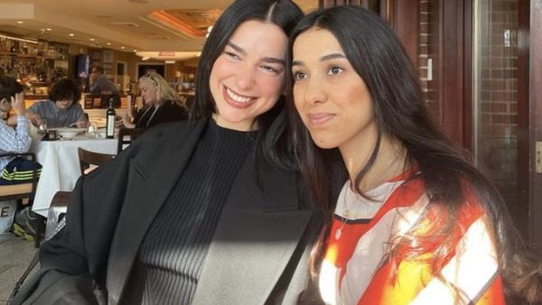 Dua Lipa (L) and Nadia Murad meet in Dubai 