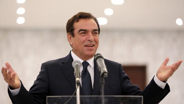 Lebanon's Minister of Information George Kordahi speaks during a press conference at the presidential palace in Baabda, east of the capital Beirut, on September 13, 2021. Lebanon's newly-formed government held its first meeting to discuss ways of rescuing the country from one of its worst ever economic crises. (Photo by ANWAR AMRO / AFP) Kordahi’s sacking won’t be discussed in the Lebanese cabinet for voting.