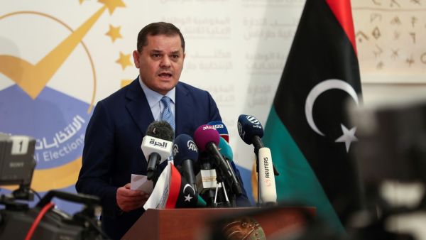 Libya's interim Prime Minister Abdulhamid Dbeibah speaks after registering his candidacy for next month's presidential election on November 21, 2021 in the capital Tripoli. Libyan prime minister Dbeibeh applies for presidential bid