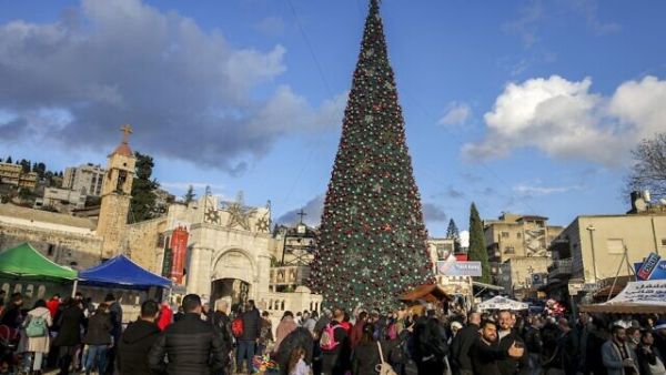 Around the giant Christmas tree in Nazareth