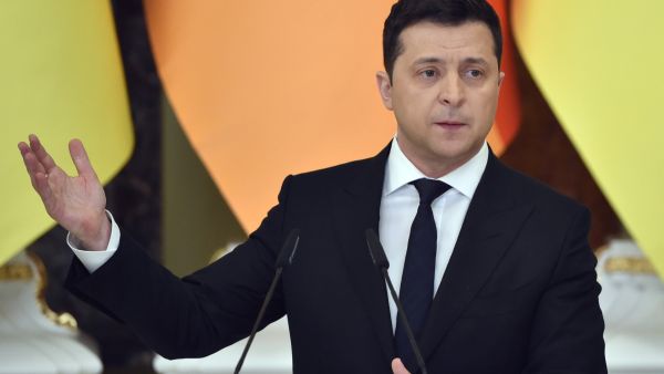 Ukrainian President Volodymyr Zelensky holds a joint press conference with the German chancellor in Kyiv on February 14, 2022. AFP/File Photo Russian invasion