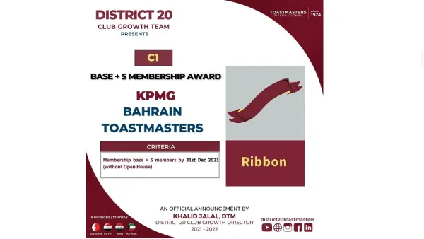 KPMG In Bahrain Receives Award From ‘Toastmasters International’ 