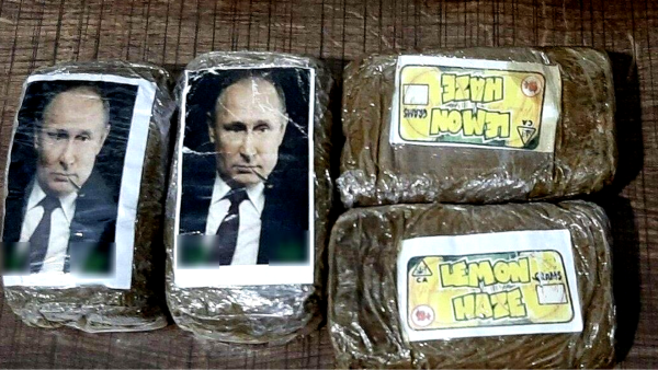 Libyan authorities announced busting hundreds of drug bars with Putin's face on labels. (Twitter) Vladimir Putin's face on drugs in Libya