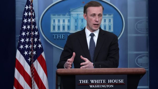 U.S. National Security Adviser Jake Sullivan speaks on President Joe Biden’s upcoming trip to Europe for meetings with NATO and EU leaders on Russia’s invasion to Ukraine during a White House daily press briefing at the James S. Brady Press Briefing Room of the White House on March 22, 2022 in Washington, DC. Alex Wong/Getty Images/AFP U.S. National Security Adviser Jake Sullivan