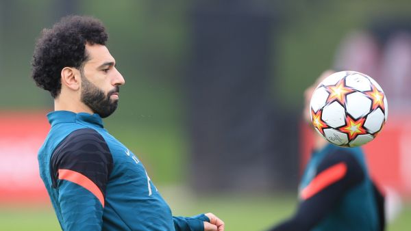 Liverpool's Egyptian midfielder Mohamed Salah attends a team training session at Anfield Stadium in Liverpool, north west England, on April 26, 2022, on the eve of their UEFA Champions League semi-final first leg football match against Villareal. (Photo by Lindsey Parnaby / AFP)