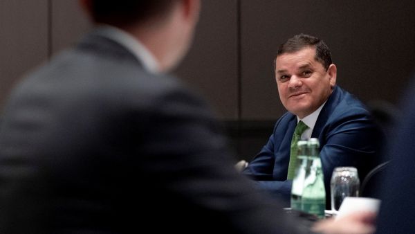 Libyan Prime Minister Abdul Hamid Dbeibeh attends a meeting with US Secretary of State Antony Blinken (not pictured) at the Marriott Hotel in Berlin, Germany, on June 24, 2021. AFP / POOL / Andrew Harnik Libyan Prime Minister Abdul Hamid Dbeibeh