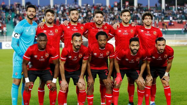 Al-Ahly's starting eleven pose for a group photo ahead of the CAF Champions League Semi-Final between Algeria's ES Setif and Egypt's al-Ahly at the 5 July stadium in the Algiers suburb of Ben Aknoun on May 14, 2022. (Photo by AFP)