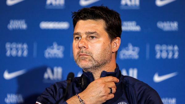 Paris Saint-Germain's Argentinian head coach Mauricio Pochettino gives a press conference during the spring training camp in Qatar's capital Doha on May 15, 2022. (Photo by KARIM JAAFAR / AFP)