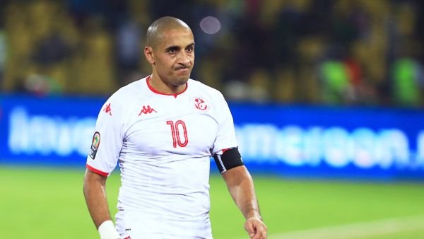 Tunisia's forward Wahbi Khazri reacts after winning the Africa Cup of Nations (CAN) 2021 round of 16 football match between Nigeria and Tunisia at Stade Roumde Adjia in Garoua on January 23, 2022. (Photo by Daniel BELOUMOU OLOMO / AFP)