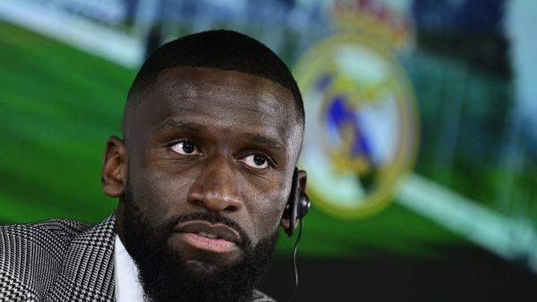 German defender Antonio Rudiger holds a press conference during his official presentation as a new Madrid CF player, at the Ciudad Real Madrid in Valdebebas, on the outskirts of Madrid, on June 20, 2022. (Photo by JAVIER SORIANO / AFP)