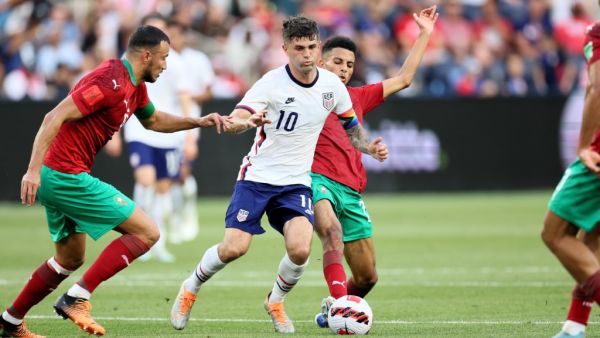 Christian Pulisic #10 of the United States controls the ball against Morocco at TQL Stadium on June 01, 2022 in Cincinnati, Ohio. Andy Lyons/Getty Images/AFP (Photo by ANDY LYONS / GETTY IMAGES NORTH AMERICA / Getty Images via AFP)