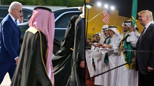 US President Joe Biden in Saudi Arabia (L), and Former President Donald Trump in Saudi Arabia. (AFP Photos) Saudi Arabia