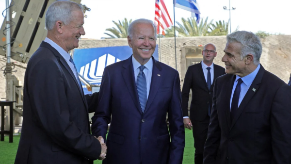 (From L) Gantz, Biden, Lapid  