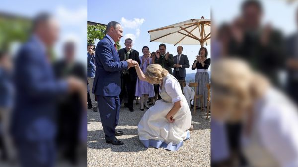 Karin Kneissl seen with Russian leader Putin performing a waltz dance with Putin on her wedding Day. (Twitter) Wedding Day