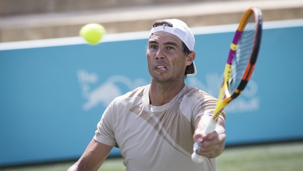 Spanish tennis player Rafael Nadal takes part in a training session at Santa Ponsa Country Club in Santa Ponsa, on the Spanish Balearic Island of Mallorca, on June 17, 2022. (Photo by JAIME REINA / AFP)