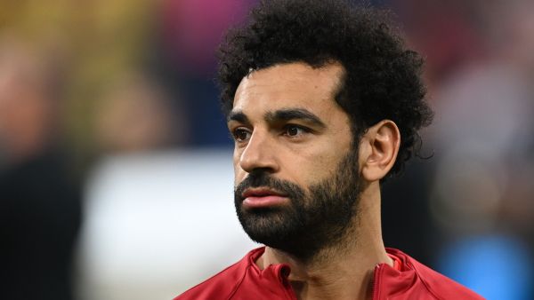 Liverpool's Egyptian midfielder Mohamed Salah reacts during the UEFA Champions League final football match between Liverpool and Real Madrid at the Stade de France in Saint-Denis, north of Paris, on May 28, 2022. (Photo by Paul ELLIS / AFP)